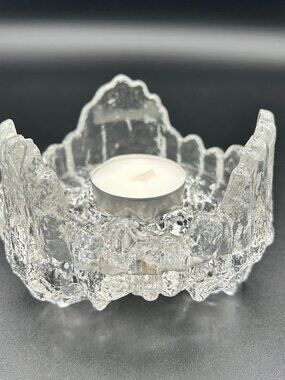 Vtg LE Smith Iceberg Abstract Glass Candle Holder Reversible Tapers or Tealight